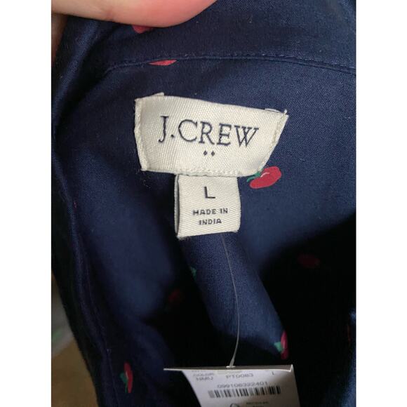 J. Crew Womens Blouse L Cotton Poplin Shirt Signature Fit Apples Blue Pink NEW - Picture 5 of 7